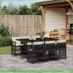 Ensemble � manger de jardin - 3210906 - 6 places - r�sine tress�e noire - coussins lavables