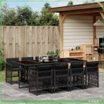 Ensemble � manger de jardin - 3210919 - r�sine tress�e noir - table verre tremp� - 8 places