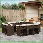 Ensemble � manger de jardin - mod�le 3211209 - 10 chaises & 1 table - r�sine tress�e marron - coussins ...