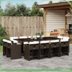 Ensemble � manger de jardin - 3211221 - 12 places - r�sine tress�e marron - table verre tremp�