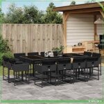 Ensemble � manger de jardin - 3211399 - r�sine tress�e - 13 pcs - coussins noirs