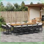 Ensemble � manger de jardin - 3211419 - 14 places - r�sine tress�e noir - table acacia 275x106 cm