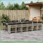 Ensemble � manger de jardin - 3211667 - 12 personnes (12 chaises) - r�sine tress�e gris clair - coussins ...