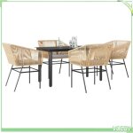 Ensemble � manger jardin - 5 pcs (table + 4 chaises) - poly rotin marron - plateau verre tremp� - coussins ...