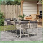 Ensemble � manger de jardin - mod�le 7291712416064 - 4 personnes - r�sine tress�e gris clair - coussins ...