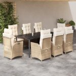 Ensemble � manger de jardin en poly rotin - vidaxl - 9 pi�ces - table 200x100x74 cm - chaises inclinables ...
