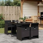 Ensemble � manger de jardin en r�sine tress�e - vidaxl - 5 pi�ces - noir - r�sistance aux uv - table: ...