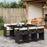 Ensemble � manger de jardin en r�sine tress�e - vidaxl - 7 pi�ces - noir - r�sistance aux uv - table ...