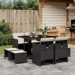 Ensemble � manger jardin r�sine tress�e - vidaxl - 9 pi�ces - noir - r�sistance aux uv - table 110x106x73 ...