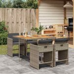 Ensemble � manger de jardin - vidaxl - 5 pi�ces - r�sine tress�e - coussins gris - table 110x106x73 cm ...