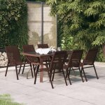 Ensemble � manger de jardin - vidaxl - 7 pi�ces - marron et noir - table 140x70x70 cm - chaise 55x65x89 ...