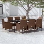 Ensemble � manger de jardin - vidaxl - 9 pi�ces - marron / noir - r�sine tress�e - acier enduit de poudre ...