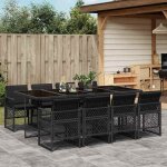 Ensemble � manger de jardin - vidaxl - 9 pi�ces - r�sine tress�e - noir - table 220x106x73 cm - chaises ...