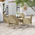 Ensemble � manger de jardin - vidaxl - r�sine tress�e - beige - 5 pi�ces - table 80x75 cm - verre tremp� ...