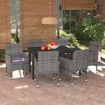 Ensemble � manger de jardin - vidaxl - r�sine tress�e - gris - table 150x90x74 cm - 6 chaises - coussins ...