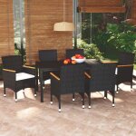 Ensemble � manger de jardin - vidaxl - r�sine tress�e - noir - table 150x90x74 cm - chaises 55x58x84 ...