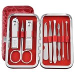 Ensemble de manucure - 8 en 1 - outils de soins personnels - tui de voyage portable - rouge