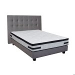 Ensemble matelas 140x190 + sommier + tte de lit gris confortluxe