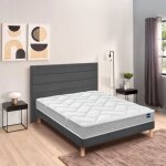 Ensemble matelas bultex nano regular sommier vigoroso gris fum et pieds 160x200