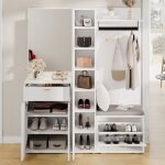 Ensemble de meubles de couloir avec armoire � chaussures miroir tringle � v�tements 3 portes banc meuble ...