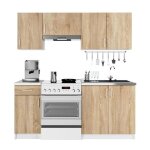 Ensemble de meubles de cuisine akord lima blanc 180 cm 7 portes 1 tiroir faade chne sonoma 8 tagres ...