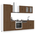 Ensemble de meubles de cuisine en bois - jilis - 8 pi�ces - ch�ne brun - bois ding�nierie et verre - ...