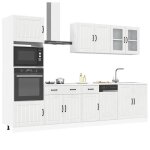 Ensemble de meubles de cuisine - jilis - 7 pi�ces - blanc brillant - bois ding�nierie et verre - pieds ...