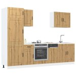 Ensemble de meubles de cuisine - jilis - 7 pi�ces - bois ding�nierie - ch�ne artisanal - pieds r�glables ...