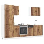 Ensemble de meubles de cuisine - jilis - 7 pi�ces - bois ding�nierie - vieux bois - pieds r�glables