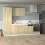 Ensemble de meubles de cuisine - jilis - 7 pi�ces - ch�ne sonoma - bois ding�nierie - fixation murale ...