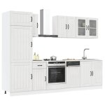 Ensemble de meubles de cuisine - jilis - 8 pi�ces - blanc brillant - bois ding�nierie et verre - gamme ...