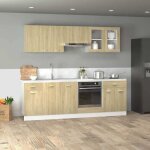 Ensemble de meubles de cuisine - jilis - 8 pi�ces - ch�ne sonoma - bois ding�nierie - fixation murale ...