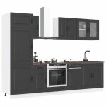 Ensemble de meubles de cuisine - jilis - 8 pi�ces - kalmar - bois ding�nierie et verre - noir - pieds ...