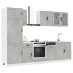 Ensemble de meubles de cuisine - jilis - 8 pi�ces - kalmar - gris b�ton - bois ding�nierie et verre - ...