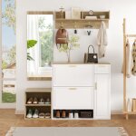 Ensemble meubles dentr�e ? 4 pi�ces ? armoire � chaussures banc porte - manteau mural et miroir pour ...