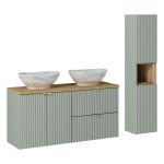 Ensemble meuble double vasque  poser 120 cm + colonne - vert roseau