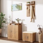 Ensemble meuble d?entr�e 3 pi�ces avec armoire banc � chaussures porte - manteau miroir 5 portes bois ...