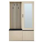 Ensemble meuble entr�e bois moderne - armoire miroir et banc rembourr� - penderie et range - chaussures ...