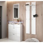 Meuble d?entre - design ameublement - paola - miroir - porte - manteau - meuble  chaussures blanc brillant ...