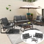 Ensemble de meubles de jardin - 4 personnes - canap� - table basse - coussins amovibles - noir - pvc ...