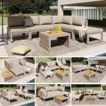 Ensemble de meubles de jardin - 6 personnes - double chaise longue - angle de dossier r�glable - beige ...