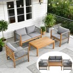 Ensemble de meubles de jardin - canap� double - 2 fauteuils - table - aspect rotin - acacia - gris