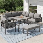 Ensemble de meubles de jardin en corde - table en verre tremp� � motif marbr� cadre en fer galvanis�&pieds ...