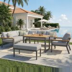 Ensemble de meubles de jardin l - forme 8 places garniture dangle en fer weatherproof avec canap� sessel ...