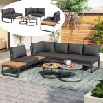 Ensemble de meubles de jardin moderne - 4 - 5 places assises - 2 tables basses empilables - cadre en ...