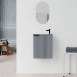 Ensemble meuble lave mains mdf ondul� gris 40x50x22cm et miroir ovale - milo