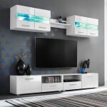 Ensemble meuble mural tv - fdit - blanc brillant - 5 pièces - Éclairage led - design contemporain Ensemble meuble mural tv - fdit - blanc brillant - 5 pièces - Éclairage led - design contemporain