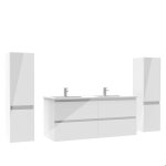 Ensemble meuble salle de bain 120 cm blanc brillant avec 4 tiroirs � fermeture automatique double lavabo ...