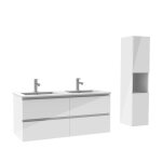 Ensemble meuble salle de bain 120 cm blanc brillant avec 4 tiroirs � fermeture automatique double lavabo ...