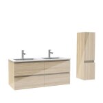 Ensemble meuble salle de bain 120 cm ch�ne brillant avec 4 tiroirs � fermeture automatique double lavabo ...